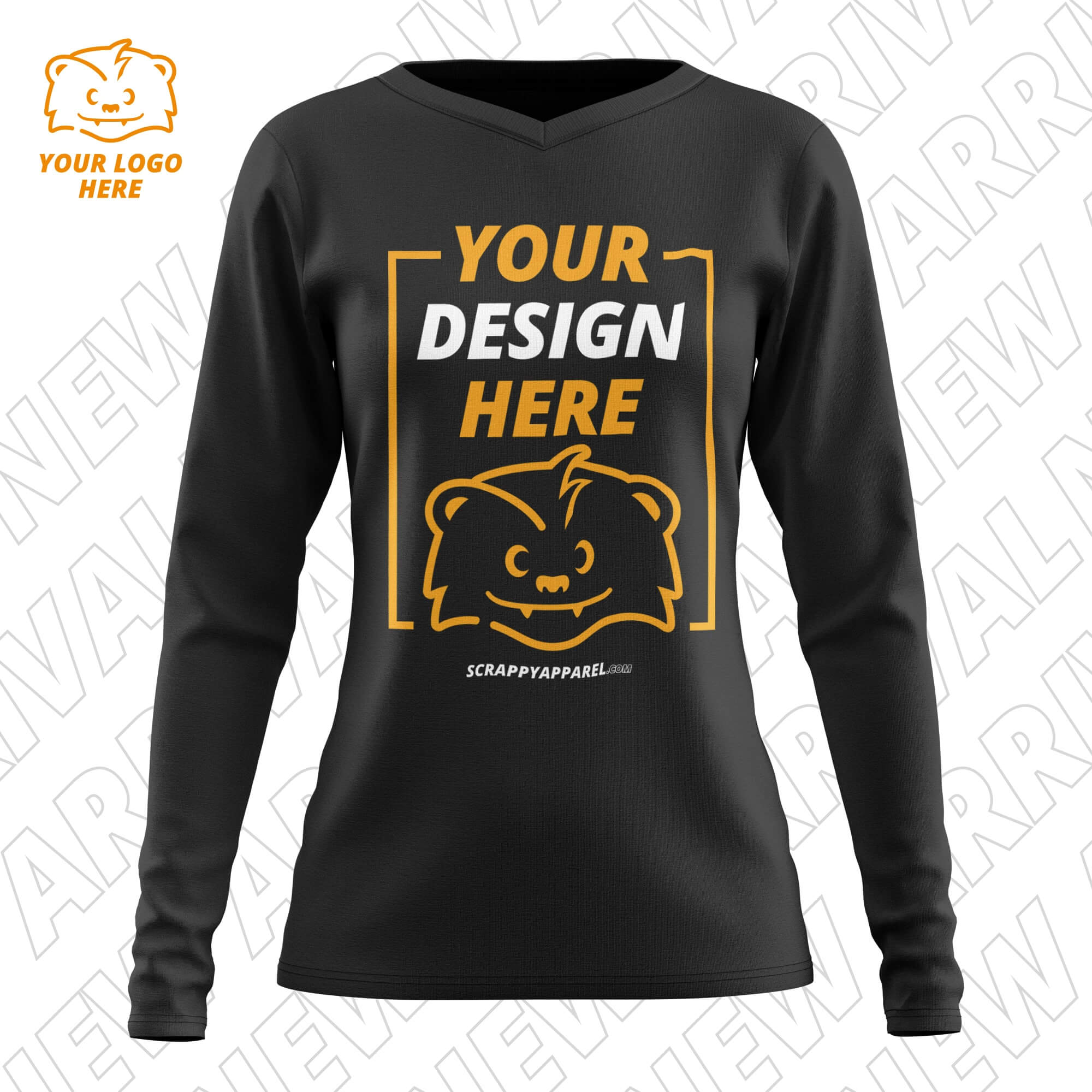 Download Free 3D Apparel Template for Women's Fitted L/S V-Neck T